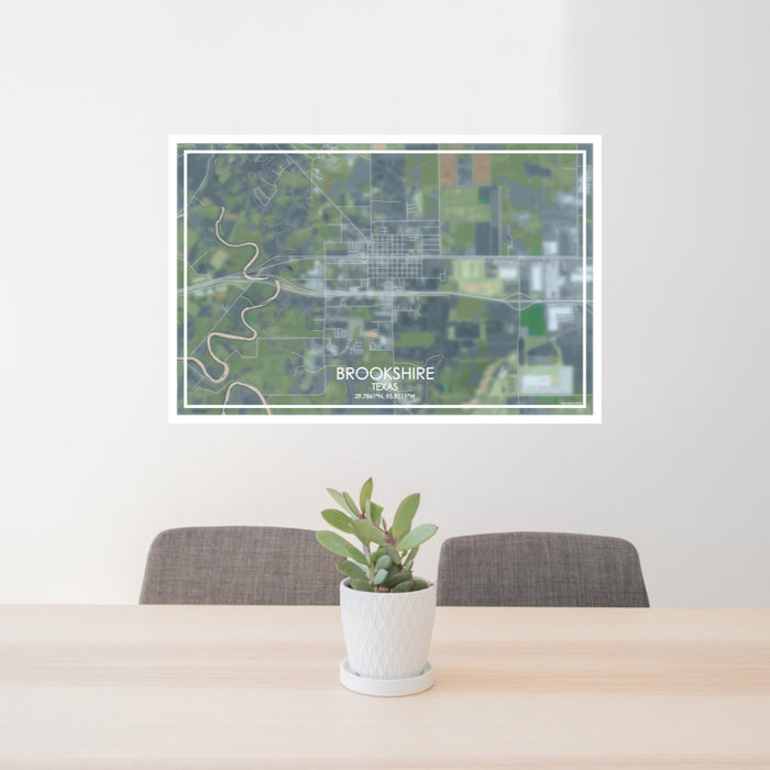 24x36 Brookshire Texas Map Print Lanscape Orientation in Afternoon Style Behind 2 Chairs Table and Potted Plant