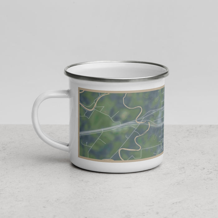 Left View Custom Brookshire Texas Map Enamel Mug in Afternoon