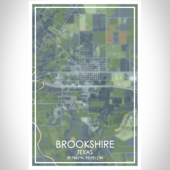 Brookshire Texas Map Print Portrait Orientation in Afternoon Style With Shaded Background