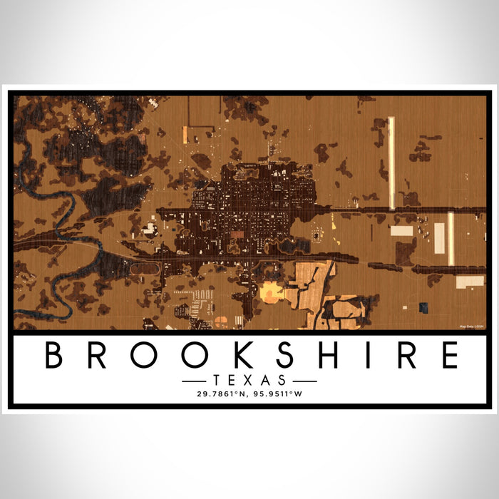Brookshire Texas Map Print Landscape Orientation in Ember Style With Shaded Background