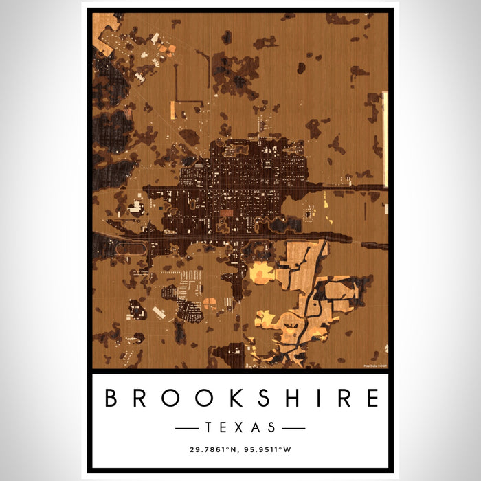 Brookshire Texas Map Print Portrait Orientation in Ember Style With Shaded Background