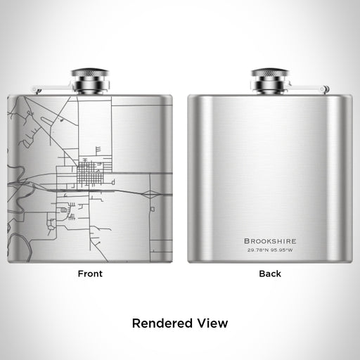 Rendered View of Brookshire Texas Map Engraving on 6oz Stainless Steel Flask