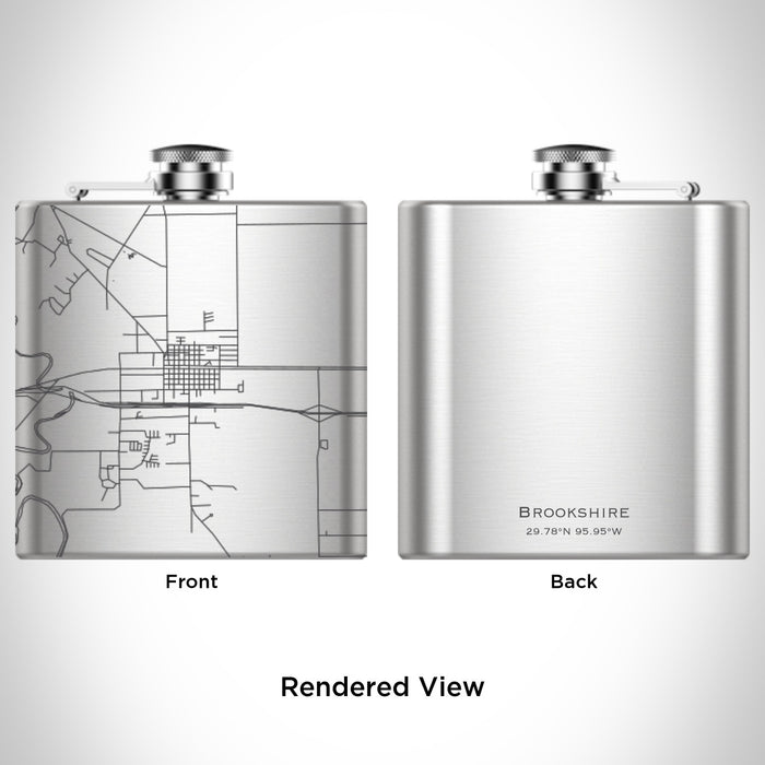 Rendered View of Brookshire Texas Map Engraving on 6oz Stainless Steel Flask
