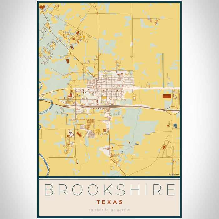 Brookshire Texas Map Print Portrait Orientation in Woodblock Style With Shaded Background