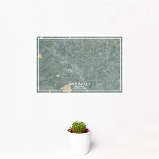 12x18 Broomfield Colorado Map Print Landscape Orientation in Afternoon Style With Small Cactus Plant in White Planter