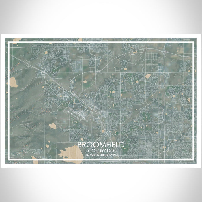 Broomfield Colorado Map Print Landscape Orientation in Afternoon Style With Shaded Background