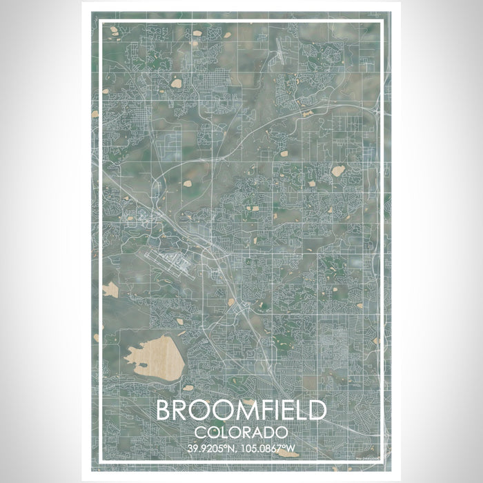 Broomfield Colorado Map Print Portrait Orientation in Afternoon Style With Shaded Background