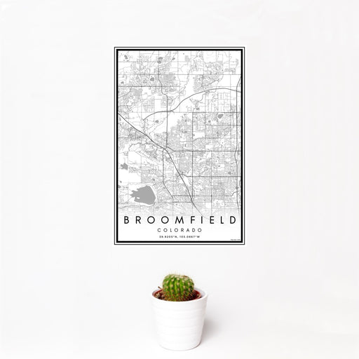 12x18 Broomfield Colorado Map Print Portrait Orientation in Classic Style With Small Cactus Plant in White Planter