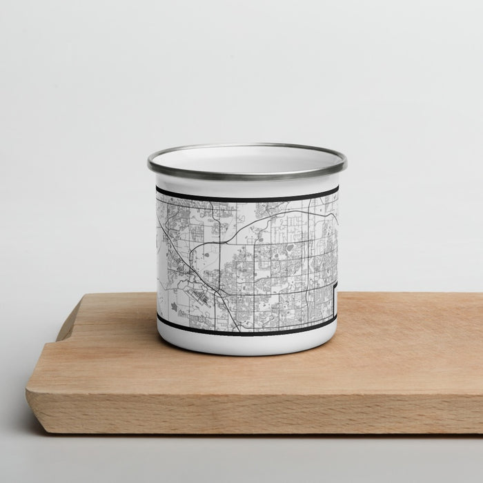 Front View Custom Broomfield Colorado Map Enamel Mug in Classic on Cutting Board