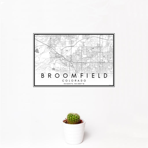 12x18 Broomfield Colorado Map Print Landscape Orientation in Classic Style With Small Cactus Plant in White Planter