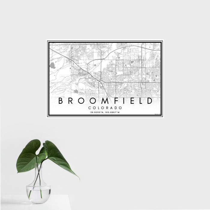 16x24 Broomfield Colorado Map Print Landscape Orientation in Classic Style With Tropical Plant Leaves in Water