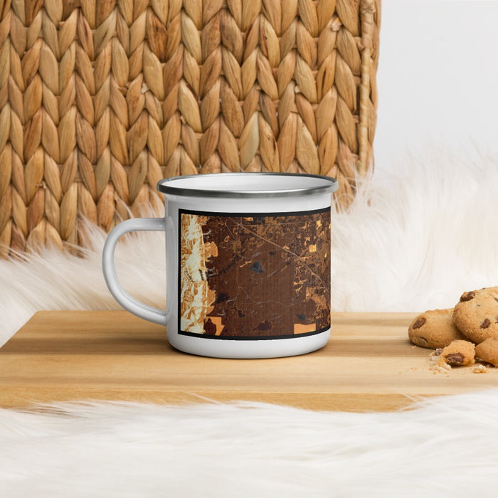 Left View Custom Broomfield Colorado Map Enamel Mug in Ember on Table Top