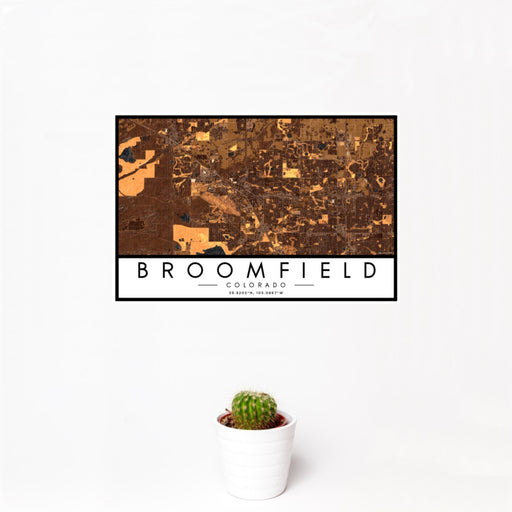 12x18 Broomfield Colorado Map Print Landscape Orientation in Ember Style With Small Cactus Plant in White Planter