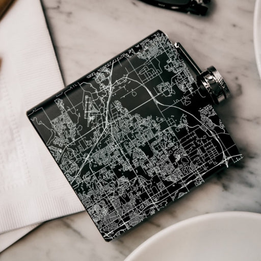 Broomfield Colorado Custom Engraved City Map Inscription Coordinates on 6oz Stainless Steel Flask in Black