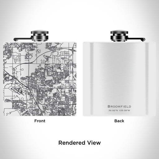 Rendered View of Broomfield Colorado Map Engraving on 6oz Stainless Steel Flask in White