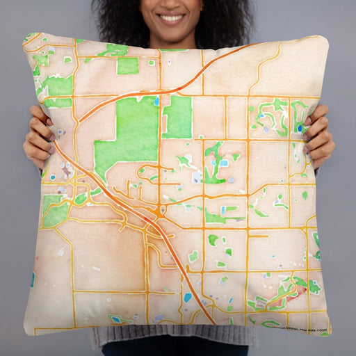 Person holding 22x22 Custom Broomfield Colorado Map Throw Pillow in Watercolor