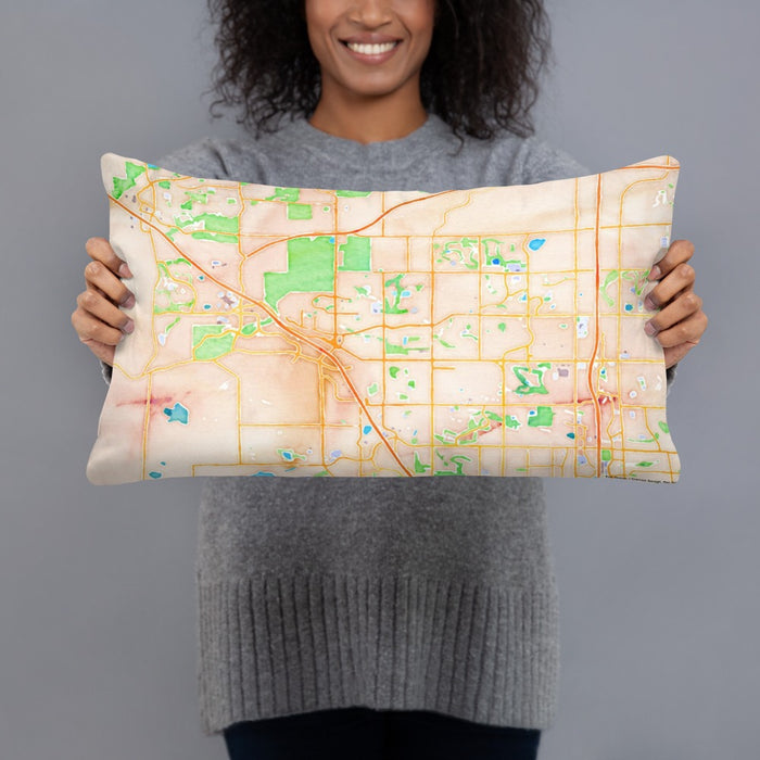 Person holding 20x12 Custom Broomfield Colorado Map Throw Pillow in Watercolor