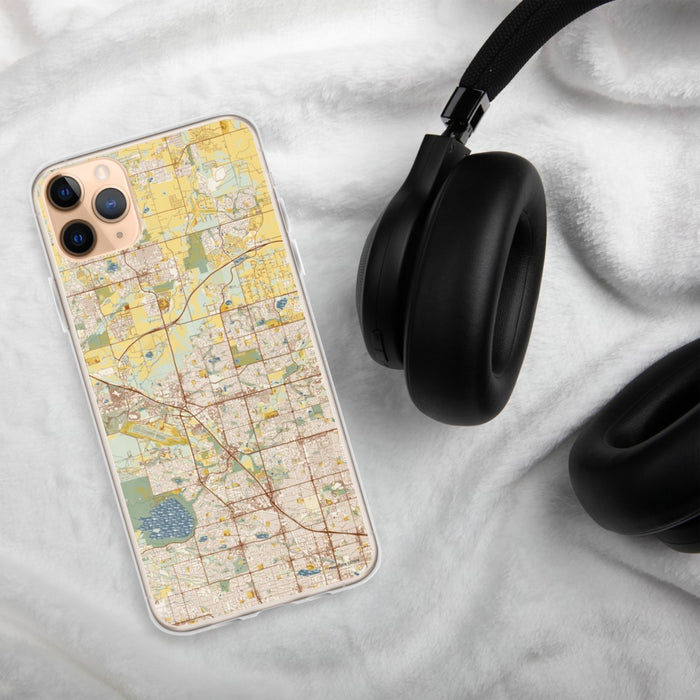 Custom Broomfield Colorado Map Phone Case in Woodblock on Table with Black Headphones