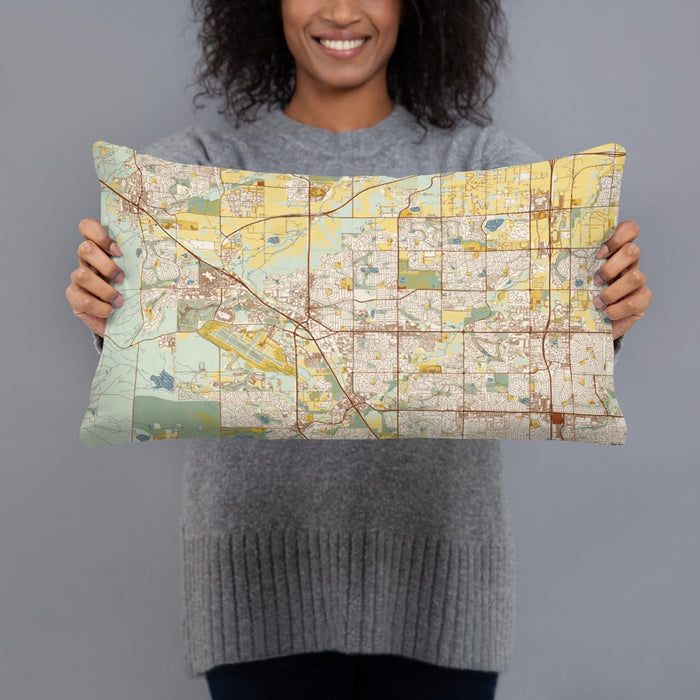 Person holding 20x12 Custom Broomfield Colorado Map Throw Pillow in Woodblock
