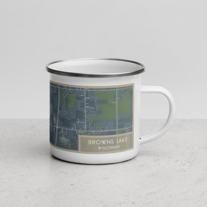 Right View Custom Browns Lake Wisconsin Map Enamel Mug in Afternoon