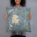 Person holding 18x18 Custom Browns Lake Wisconsin Map Throw Pillow in Afternoon
