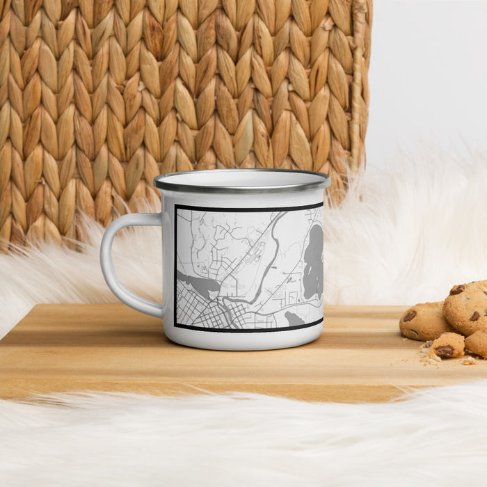 Left View Custom Browns Lake Wisconsin Map Enamel Mug in Classic on Table Top