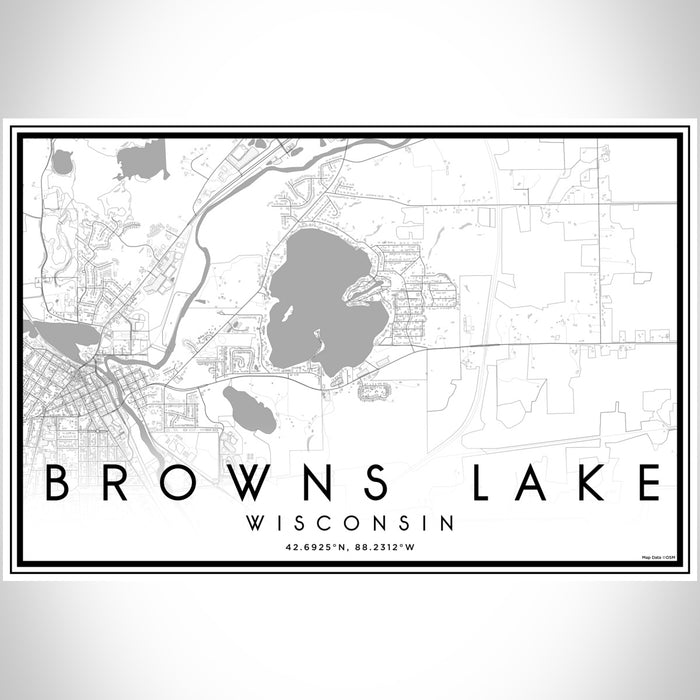Browns Lake Wisconsin Map Print Landscape Orientation in Classic Style With Shaded Background