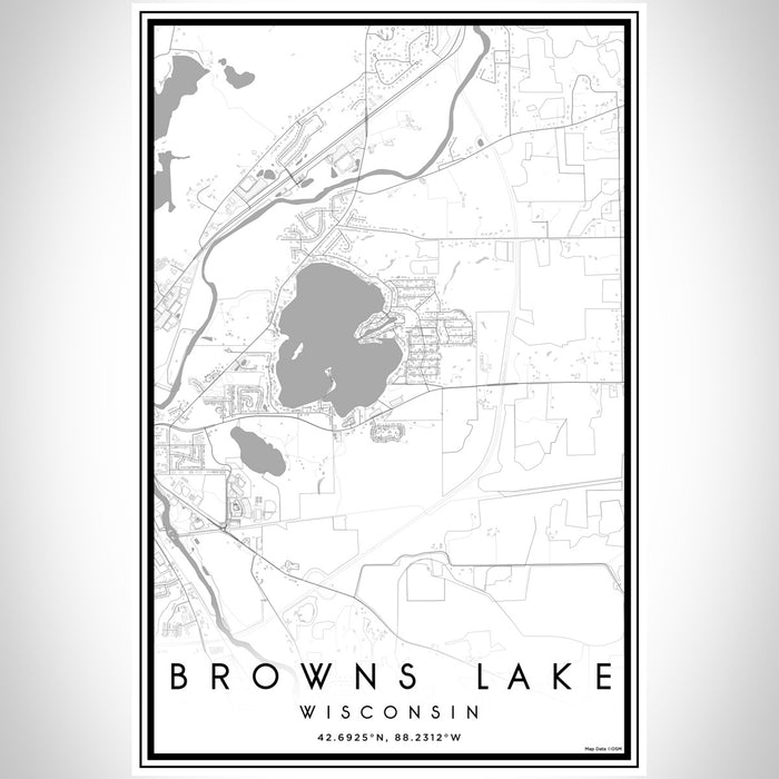 Browns Lake Wisconsin Map Print Portrait Orientation in Classic Style With Shaded Background