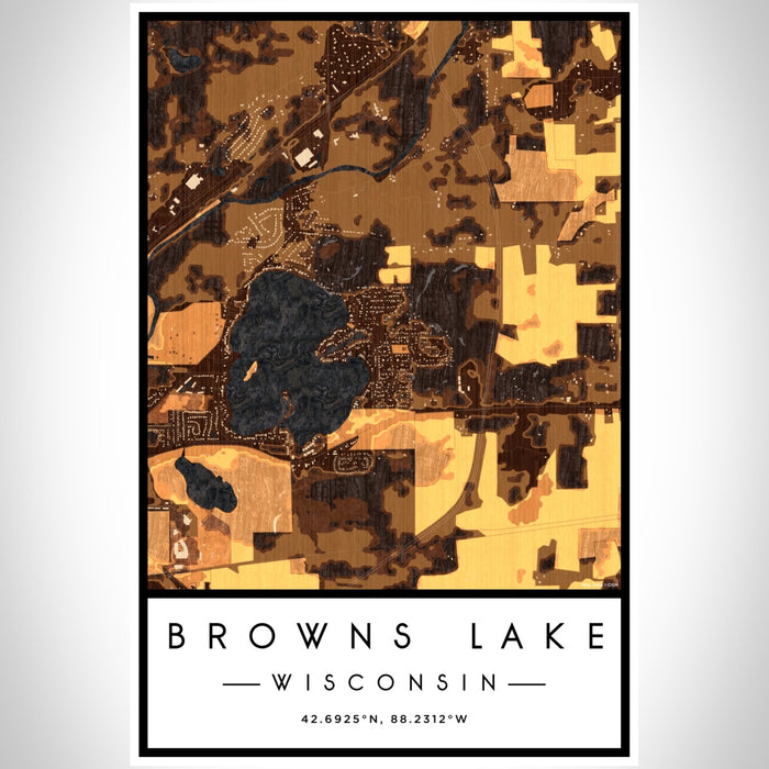 Browns Lake Wisconsin Map Print Portrait Orientation in Ember Style With Shaded Background