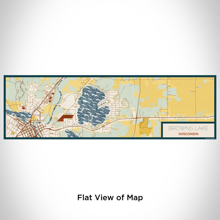 Flat View of Map Custom Browns Lake Wisconsin Map Enamel Mug in Woodblock