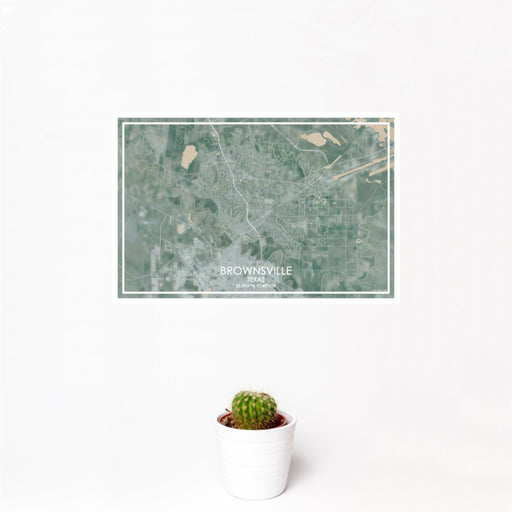 12x18 Brownsville Texas Map Print Landscape Orientation in Afternoon Style With Small Cactus Plant in White Planter
