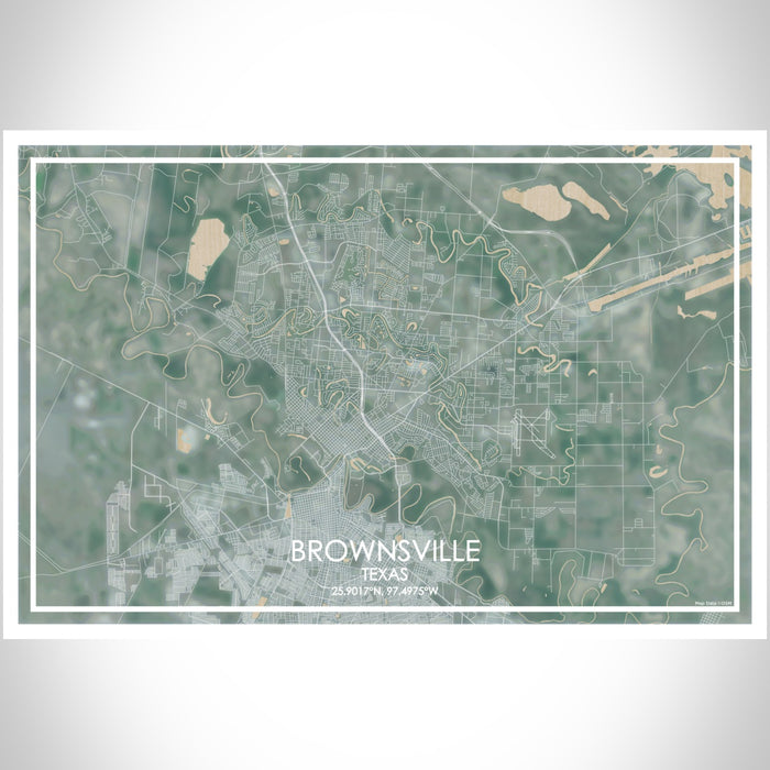 Brownsville Texas Map Print Landscape Orientation in Afternoon Style With Shaded Background