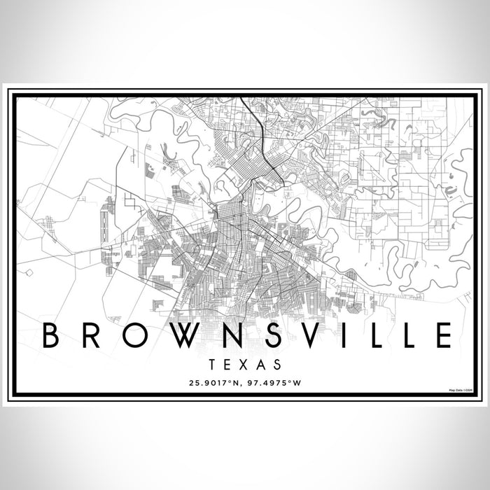 Brownsville Texas Map Print Landscape Orientation in Classic Style With Shaded Background
