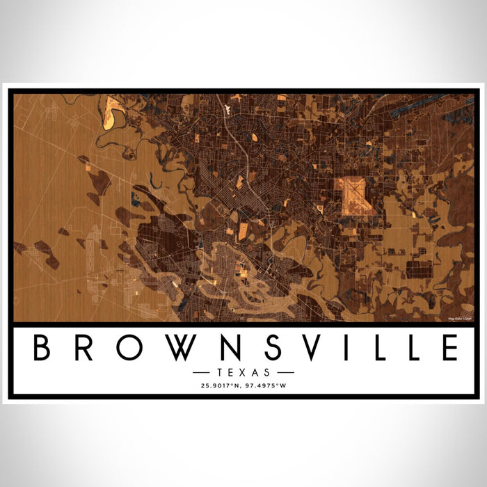 Brownsville Texas Map Print Landscape Orientation in Ember Style With Shaded Background