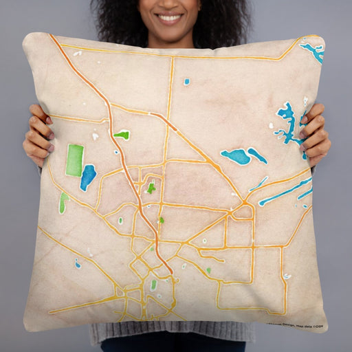 Person holding 22x22 Custom Brownsville Texas Map Throw Pillow in Watercolor