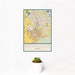 12x18 Brownsville Texas Map Print Portrait Orientation in Woodblock Style With Small Cactus Plant in White Planter