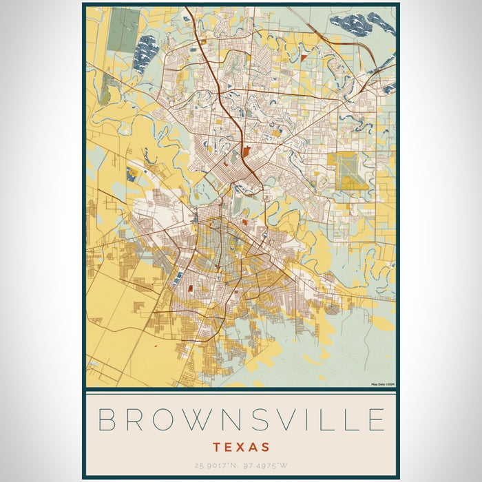 Brownsville Texas Map Print Portrait Orientation in Woodblock Style With Shaded Background