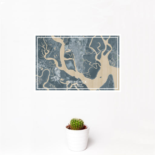 12x18 Brunswick Georgia Map Print Landscape Orientation in Afternoon Style With Small Cactus Plant in White Planter