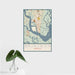 16x24 Brunswick Georgia Map Print Portrait Orientation in Woodblock Style With Tropical Plant Leaves in Water