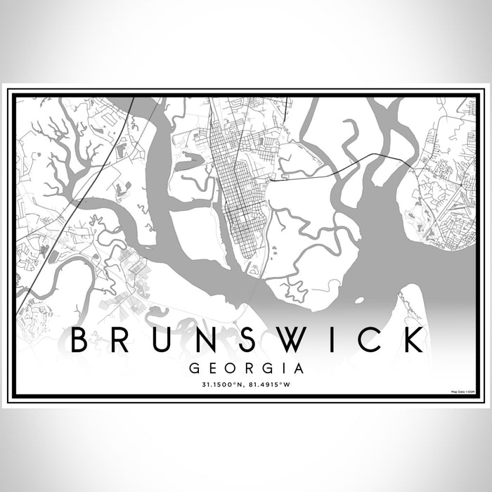 Brunswick Georgia Map Print Landscape Orientation in Classic Style With Shaded Background
