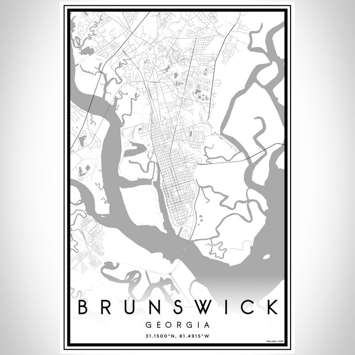 Brunswick Georgia Map Print Portrait Orientation in Classic Style With Shaded Background