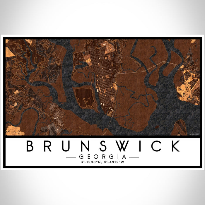 Brunswick Georgia Map Print Landscape Orientation in Ember Style With Shaded Background