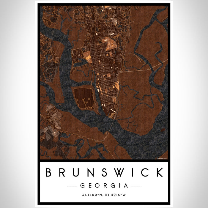 Brunswick Georgia Map Print Portrait Orientation in Ember Style With Shaded Background