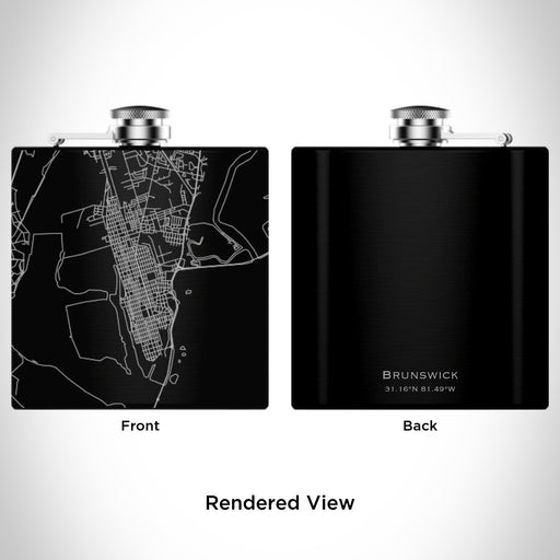 Rendered View of Brunswick Georgia Map Engraving on 6oz Stainless Steel Flask in Black