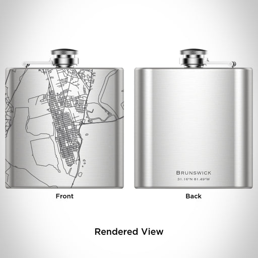 Rendered View of Brunswick Georgia Map Engraving on 6oz Stainless Steel Flask