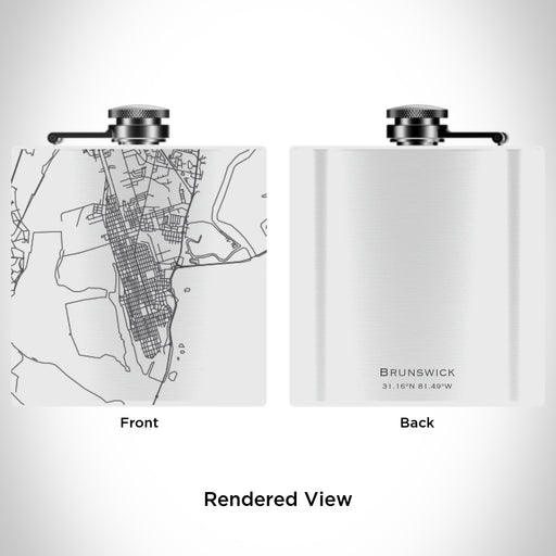 Rendered View of Brunswick Georgia Map Engraving on 6oz Stainless Steel Flask in White
