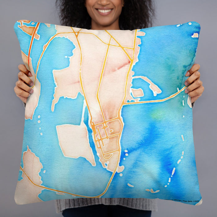 Person holding 22x22 Custom Brunswick Georgia Map Throw Pillow in Watercolor