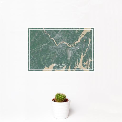 12x18 Brunswick Maine Map Print Landscape Orientation in Afternoon Style With Small Cactus Plant in White Planter