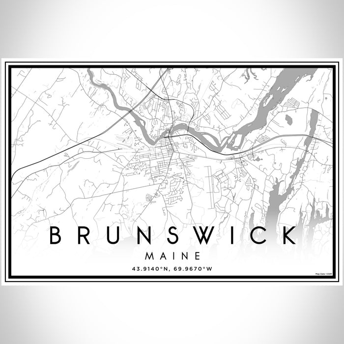 Brunswick Maine Map Print Landscape Orientation in Classic Style With Shaded Background