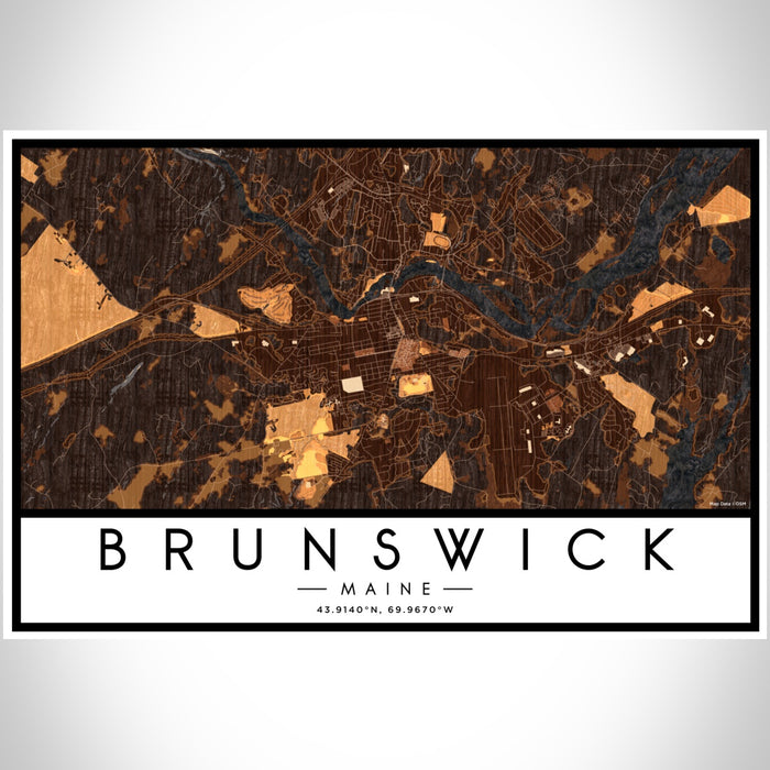 Brunswick Maine Map Print Landscape Orientation in Ember Style With Shaded Background